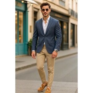 Joseph & Feiss Gold Blazer Mens 44S Blue Wool Blend Executive Fit Old Money